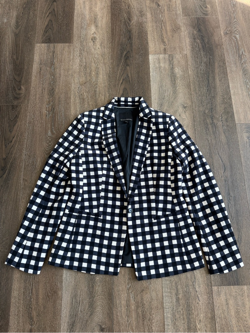 Banana Republic Black and White Gingham Blazer Women’s Size 8
